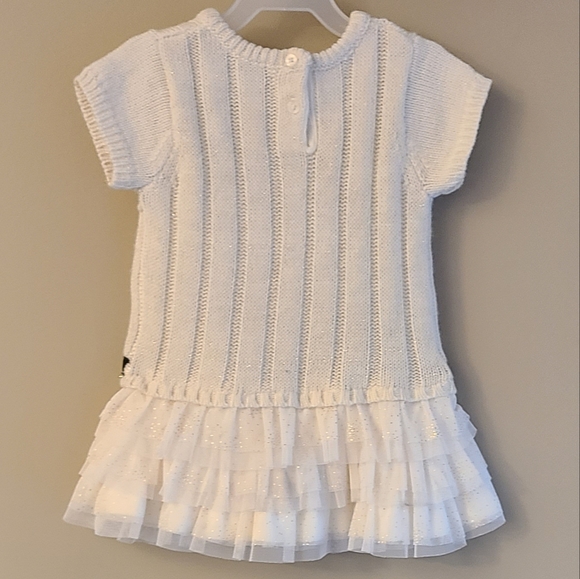 Ivory short sleeved sweater dress with lace ruffle bottom - Picture 2 of 3